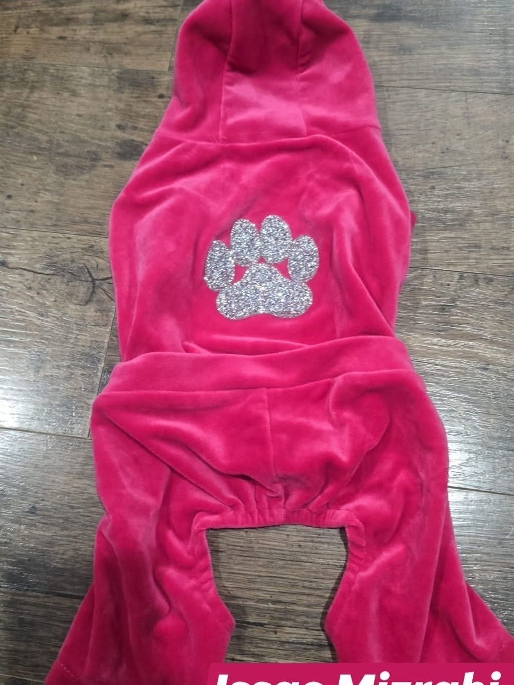 Pink Hooded Dog Outfit Pink with Glitter Paw Accent Small